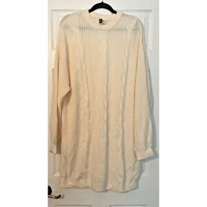 H&M Divided Cable Net Sweater Dress Cream Ivory Preppy size Large